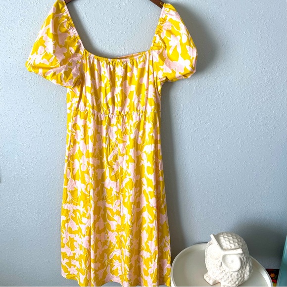 Eloquii Puff Sleeve Fit and Flare Yellow Floral Print Midi Dress Size 16 - Picture 10 of 11